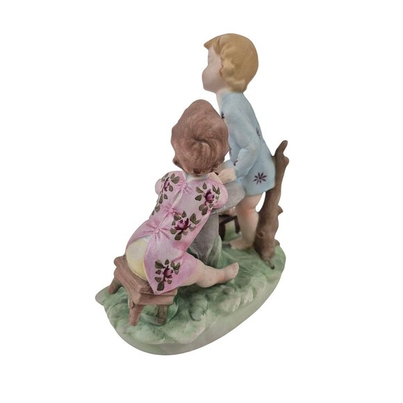 Vintage Works of Art Porcelain Figurine Two Children Playing Table Mario Benni - Picture 3 of 10
